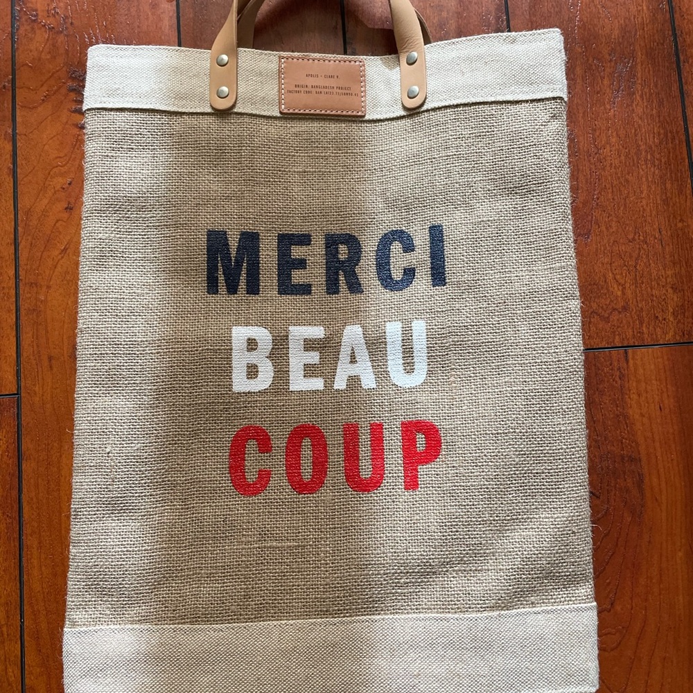 Apolis Market Bag in Natural Limited Edition Clare V. “Merci Beau Coup”